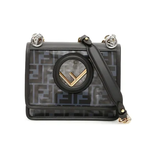 FENDI Kan I Технология Сетка Кожаный Вставка Сумка Сумка через плечо Женская Синяя и Черная