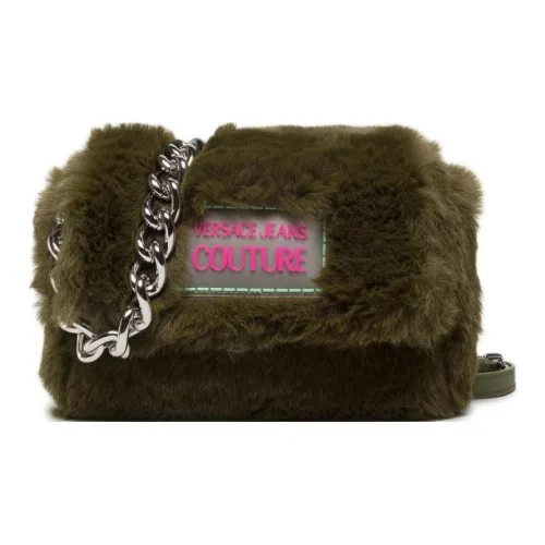 VERSACE JEANS COUTURE Плюшевый Портативный Кроссбоди Сумка Сумка через плечо Маленькая Женская Оливково-зеленая