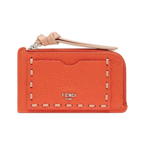 FENDI Peekaboo Телячья кожа Держатель для карт Женские Оранжевый