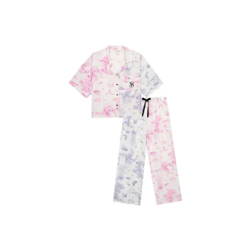 Victoria's Secret Pajama Комплект Женский Розовый Фиолетовый Многоцветный С принтом