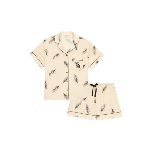 Victoria's Secret Pajama Комплект Женский Нюдовый Розовый Перо