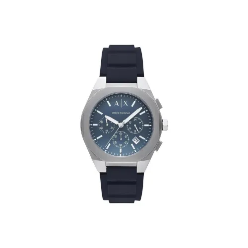 ARMANI EXCHANGEAE Наручные часы Кварцевый механизм Силиконовый ремешок 42 мм Синий циферблат Мужские часы