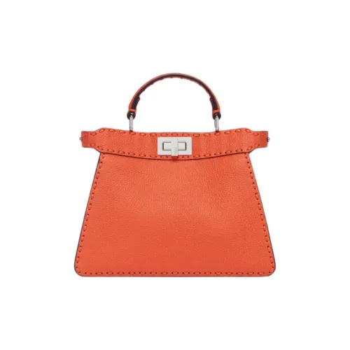 FENDI Peekaboo ISeeUSelleria Кожа Одно плечо Сумка Маленькая Женская Апельсин