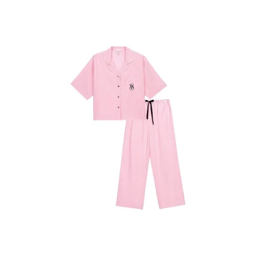 Victoria's Secret Пижамный комплект женский розовый белый с полосами