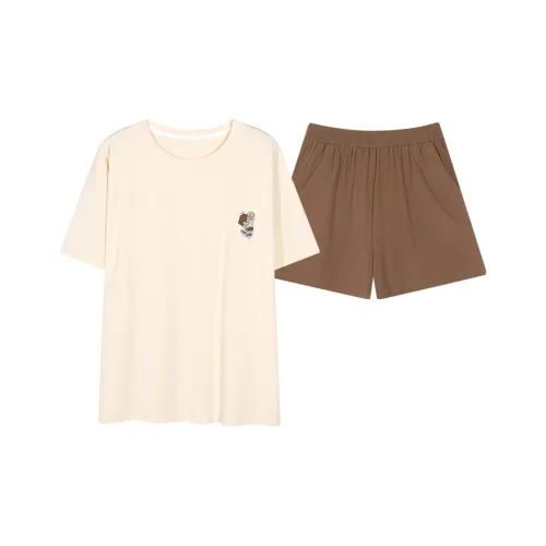 XIAFENYAN Пижамный комплект женский бежевый желтый