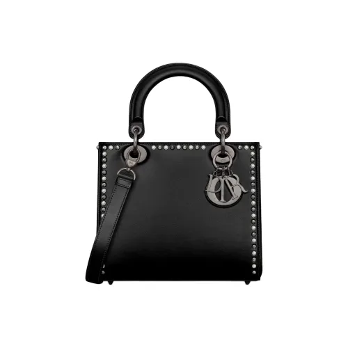 DIOR Lady Dior Телячья кожа Тоут Сумка Сумка для покупок Сумка через плечо Сумка среднего размера Женская Черная