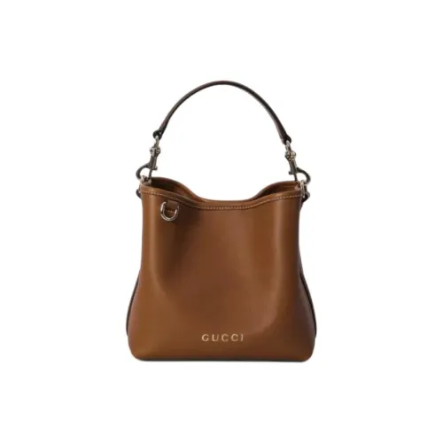 GUCCI GG Emblem Телячья кожа Ведрообразная сумка Сумка через плечо Мини Женская Коричневая