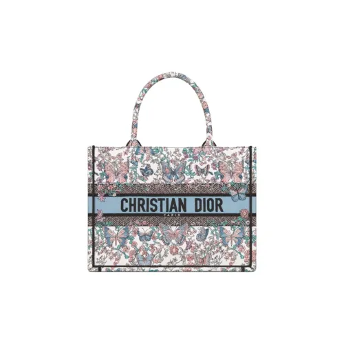 DIOR BookTote Хлопок Тоут Сумка Сумка для покупок Сумка Средний Women's White Синий