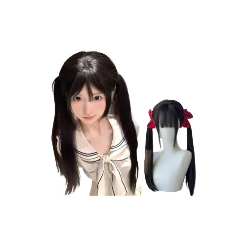 UMIFFA Перука для женских длинных волос Shu Luo с двумя хвостиками черный длинные прямые волосы модный повседневный естественный