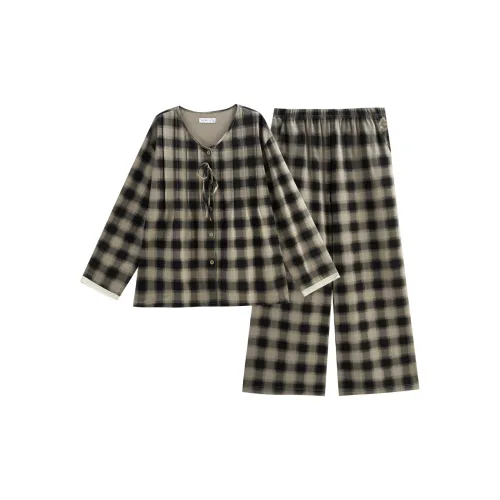 Same Language Пижамный комплект Женские Абрикос·Моранди Зеленый Клетка
