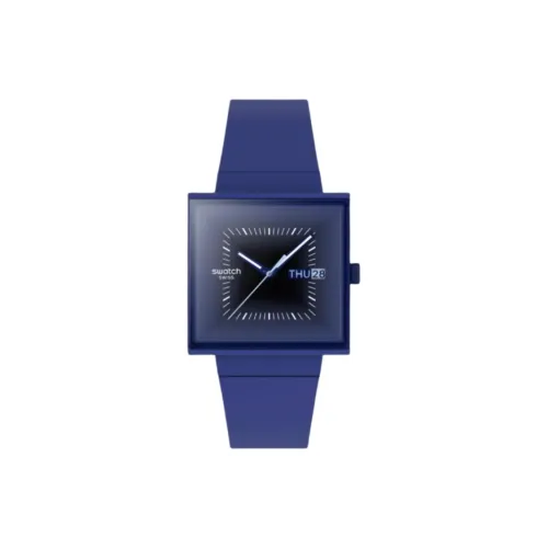 Swatch Quartz Механизм Унисекс Часы 41,8 мм Синий Циферблат Пластиковый Корпус Часы Силиконовый Ремешок