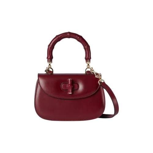 GUCCI Bamboo 1947 Мягкая кожа Сумка через плечо Сумка Маленькая Женская Красная