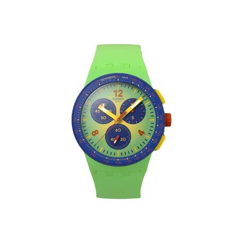 SWATCH Original Collection Кварцевый механизм Мужские часы Часы 42 мм Зеленый циферблат Пластиковый корпус Часы Силиконовый ремешок
