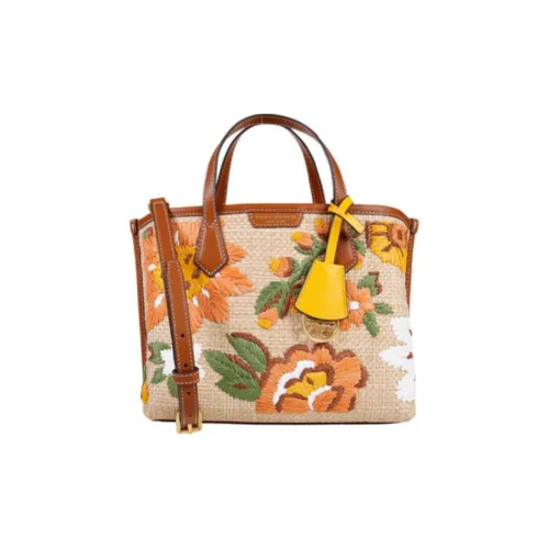 TORY BURCH Perry Embroidery Tote Shoulder Bag Crossbody Small Women's Natural Beige