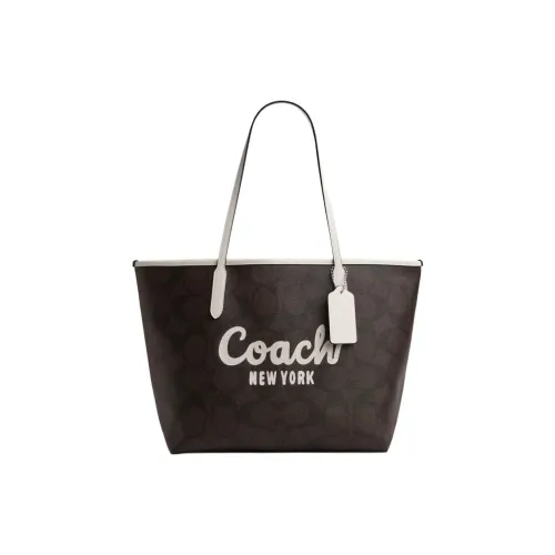 COACH Покрытый холст Тоут Сумка Сумка для покупок Сумка Сумка через плечо Большая Женская Коричневая