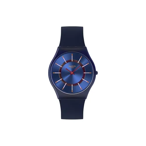 Swatch Quartz Механизм Унисекс Часы 34 мм Синий Циферблат Bio Based Чехол Часы Силиконовый Ремешок