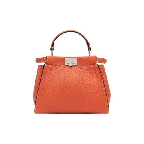 FENDI PeekabooSelleria Телячья кожа Сумка через плечо Сумка Мини Женская Апельсин