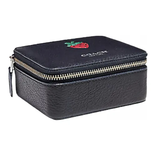 COACH Ювелирные украшения Bo GRAIN LEATHER Шкатулка для украшений Мешок для хранения Сумка для макияжа Женские Черный Серебряный