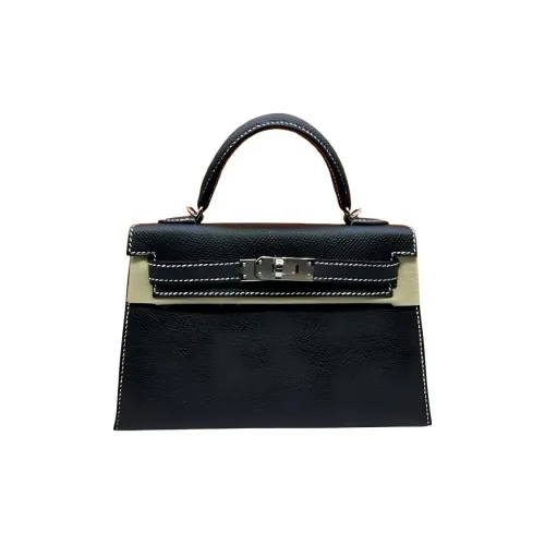 HERMES Mini Kelly 2nd Generation Эпсом Кожа Сумка через плечо Мини Женский Черный Серебряный и Перламутрово-Серый