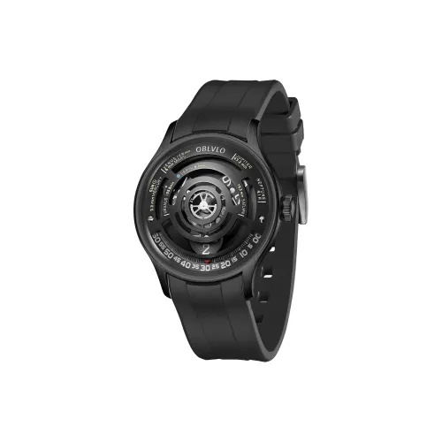 OBLVLO Solar Collection Автоматический Механический Механизм Резиновый Ремешок Мужские Часы Черный Циферблат