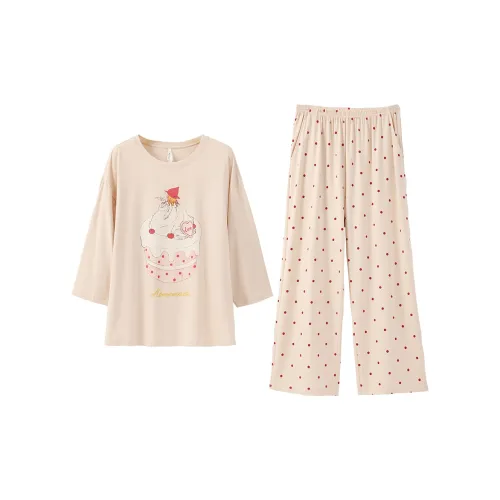 Aannsfam Pajama Комплект Женский Абрикосовый Серый