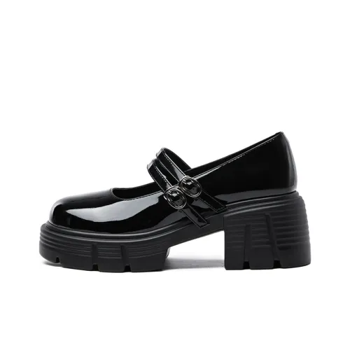 KEKAFU Грубый каблук Mary Jane обувь 6,8 см женский черный