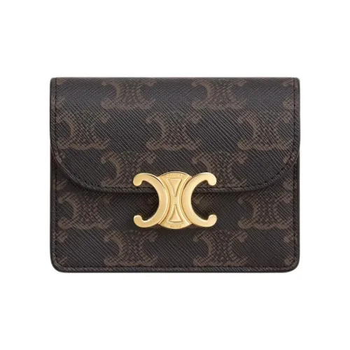 CELINE Triomphe Lambskin Wallet Women's Brown