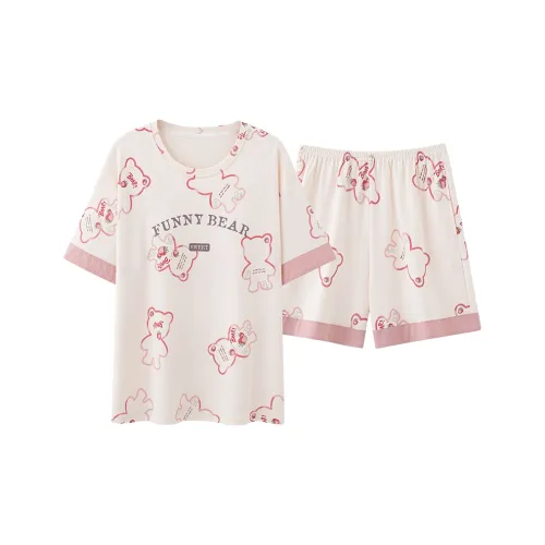 Shivs Pajama Комплект Женский Креветочно-Розовый Белый