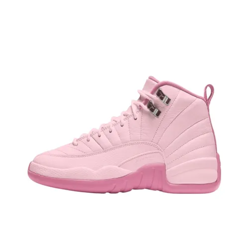 Jordan Air Джордан 12 Противоскользящие Устойчивые к износу Высокие Детские Баскетбольные кроссовки Розовые