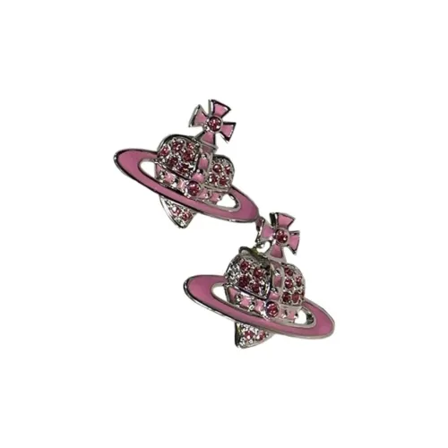 Вивьен Вествуд Металл Counterclockwise Saturn Design Серьги-гвоздики Унисекс Розовое Серебро