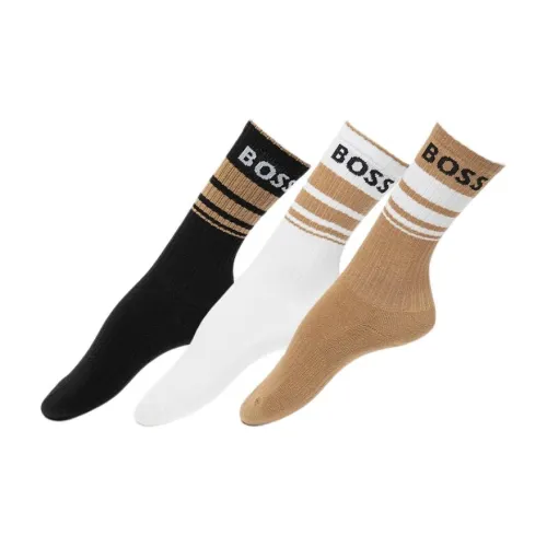Hugo Boss 3 пачки черных + белых + коричневых мужских носков MID до икры