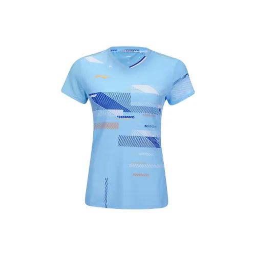 LINING Badminton Series Стандартная T-Рубашка Женская Лунный Белый Синий