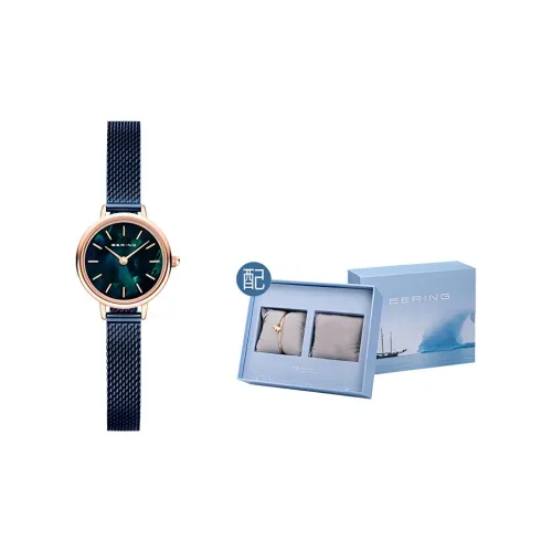 Bering Женские часы Кварцевый механизм Ремешок из нержавеющей стали 22 мм Синий циферблат