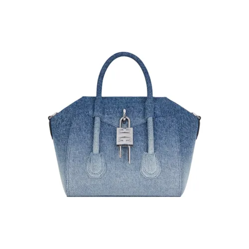Givenchy Antigona Lock Хлопок Одно Плечо Сумка Мини Женская Средняя Темно-Синяя
