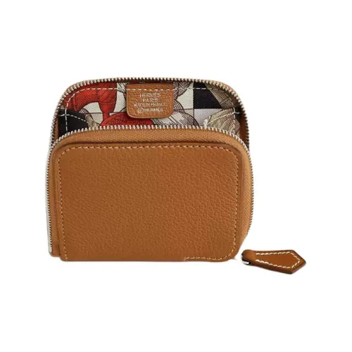 HERMES Silk'In Кожа Evercolor Монетница Женская Коричневая