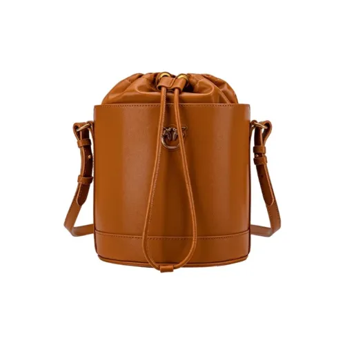 PINKO Корова Кожа Ведрообразная Сумка Сумка через плечо Маленькая Женская Коричневая