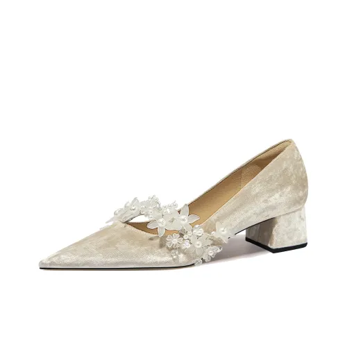 Lily Wei Moon And Old Dreams Квадратный каблук Высокие каблуки Женские Кремово-абрикосовый