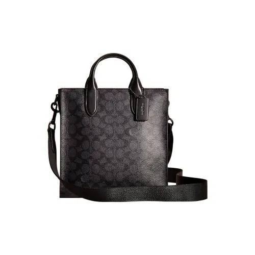 COACH Gotham Покрытый холст с утонченной телячьей кожей сумка через плечо среднего размера женская черная