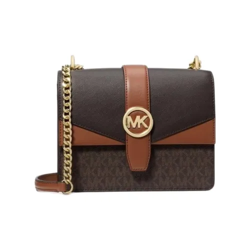 MICHAEL KORS Штучная кожа Плечевая сумка Маленькая Женская Темно-коричневый Черный Кожа Коричневый