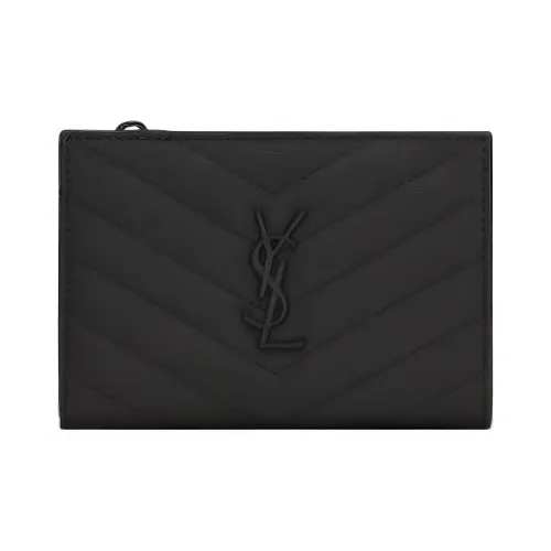 SAINT LAURENT YSL Монограмма Quilted Кожа Кошелек Женские Черный