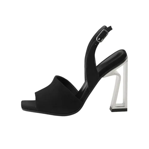 HERMES Кристалл One Ремень Сандалии 10,5 см Женские Черный