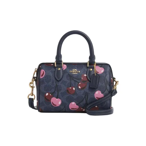 COACH Rowan Кожа Цилиндрическая Сумка Сумка через плечо Сумка Мини Женская Синяя