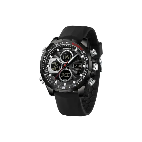 Sanda Электронный + Кварцевый механизм Силиконовый ремешок Часы Мужские Черный циферблат