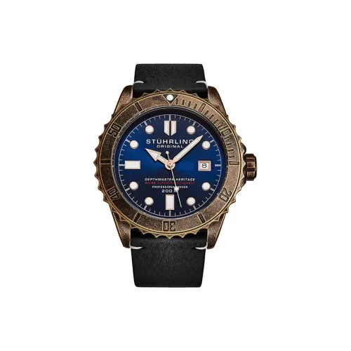 STUHRLING Diver Collection Мужские часы Автоматический механический механизм Кожаный ремешок 44 мм Синий циферблат