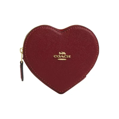 COACH Сердце Кожа Сердце Формированная Сумка Мелочь Кошелек Мини Женские Красный Хаки