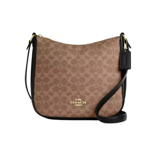 COACH Ellie Покрытие Холст Сумка через плечо Сумка на плечо Большая Женская Хаки и Черная