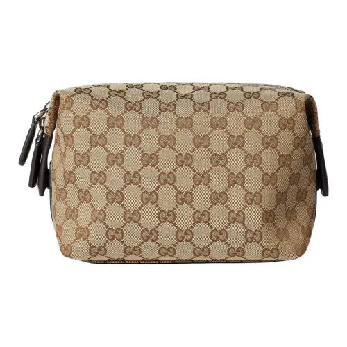GUCCI Canvas Туалетная сумка Маленькая Мужская Бежевая и Темно-коричневая