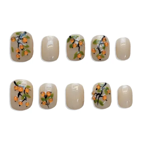 XIAMEIYU Хурма Китайский стиль 3D-эффект Акварель Рисование False Nail Короткий LADDER Светло-желтый Однотонный 15mm