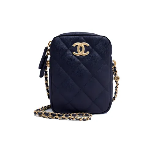 CHANEL 21K Winter С рельефом Тисненый Телячья кожа Сумка через плечо Женская Морской синий