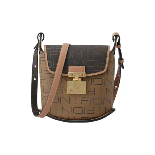FION Покрытие Холст Сумка через плечо Сумка на плечо Средняя Женская Темно-коричневый Оливково-зеленый